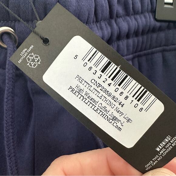 PrettyLittleThing High Waisted Cuffed Navy Joggers Large NWT - Picture 4 of 6